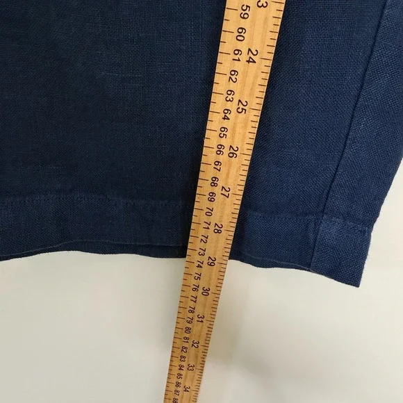 Poetry 100% Linen Pants Sz 12 Blue Wide Leg High Rise Topstitched Welt Pockets - Picture 9 of 11